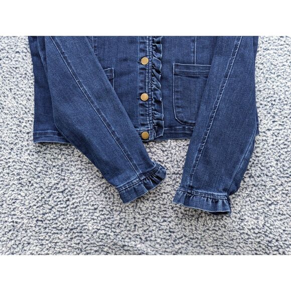 Draper James Denim Jacket Size XXL Button Up Ruffle Preppy Coquette Casual Blue - Picture 5 of 11